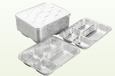 Aluminum tray divided into compartments